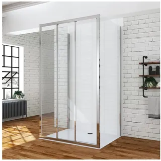 AQUALAVOS Grossraumdusche Duschkabine Eckeinstieg U-Form Schwingtür Drehtür mit 2 Seitenwänden, BxT: 100x90 cm, 6 mm klar Einscheibensicherheitsglas (ESG) mit Nanobeschichtung, Eckdusche U Kabine 180° Pendeltür, Tür öffnet nach außen und innen 100 cm x 195 cm x 90 cm