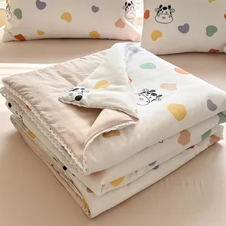PEIHUODAN 4 Jahreszeiten Bettdecke Ohne Bezug Nutzbar, Weiche, Leichte, Waschbare Baumwolle Bettdecken, Niedliches Cartoon-Muster Sommer Bettdecke Geeignet Für Kinder, Mädchen (Cartoon Cow,150x200cm)