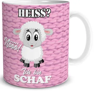 TRIOSK Tasse Schaf mit Spruch lustig Heiß Nö Schafmotiv Geschenk für Arbeit Büro Frauen Freundin Kollegin Schaffans Rosa Pink