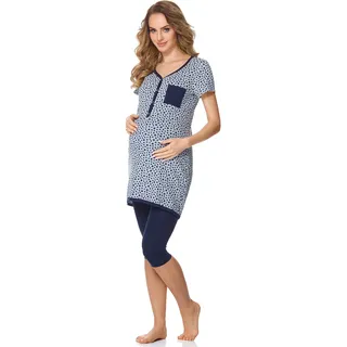 Bellivalini Damen Umstands Pyjama mit Stillfunktion BLV50-126 (Melange Sternen/Marineblau, XL) - XL