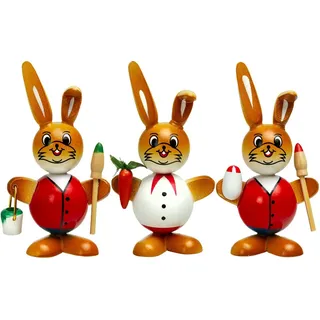 SIKORA Osterhase 3er Set Rot/Weiß Holz 9 cm