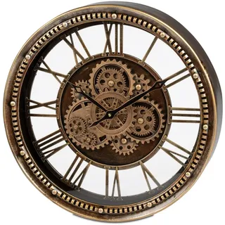 formano Wanduhr Antik-Stil 46x46cm Metall, goldene sichtbar drehende Zahnräder Uhr (Sichtbar bewegliche Zahnräder) bunt