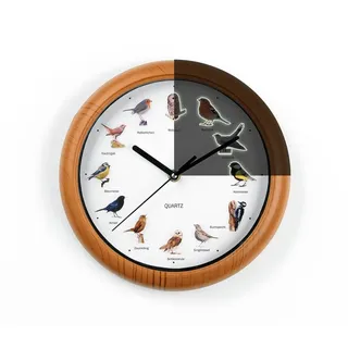 MAXXMEE Wanduhr unterschiedliche Vogelstimmen 25cm (leuchtet im Dunkeln & Abschaltfunktion in der Nacht) braun