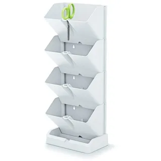 Prosperplast Mini Cascade vertikales Pflanzgefäß aus weißem Kunststoff 19,5 (L) x 11,4 (B) x 47,5 (H) cm mit Gartenschere