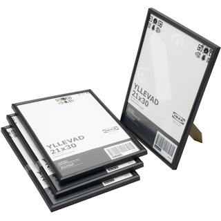 Ikea YLLEVAD Bilderrahmen, A4, 21 x 30 cm, leicht, Kunststoff und Karton, Schwarz, 4 Stück