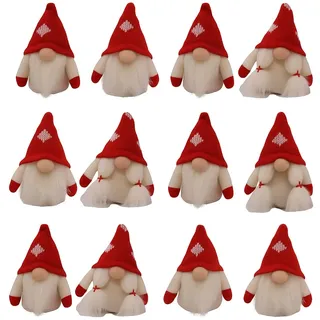 hausleben Mini Deko Wichtel 9 cm 12er Set–Skandinavische Weihnachtsdeko | 2 Sorten aus Stoff mit Bart & Zöpfen in Rot & Weiß, je 6er Set – Für Tisch, Basteln, Advent, Geschenke & Winter