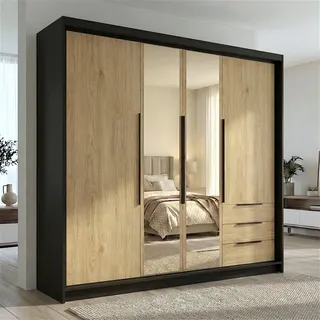 A&J MöbelLand Drehtürenschrank VIVO 200 x 215 x 59,5 cm Schwarz