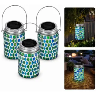 3-teiliges Solar-Mosaiklicht,hängende Outdoor-Solarlaterne,Tischlampe, Nachtlicht,geeignet für Bäume,Garten,Terrasse, Party, Hof, Indoor-Dekor (... - Blau