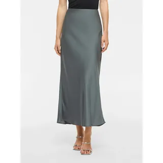 Maxirock VILA "VIELLETTE HW LONG SKIRT - NOOS", Damen, Gr. 38, grau (balsam grün), Web, Obermaterial: 100% Polyester, unifarben, Basic schmal wadenlang, Röcke Maxirock, Kunstfaser