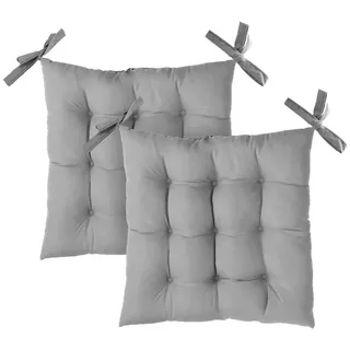 Komfortec Stuhlkissen 40x40 cm Stuhlkissen mit Bändern, Wasserabweisend Dekokissen, 2er Set 100% Mikrofaser Sitzkissen 110 g/m2 grau