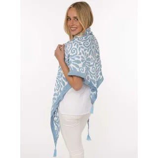 Dreieckstuch ZWILLINGSHERZ "Flower Fun", Damen, hellblau, Web, Viskose, gemustert, mehrfarbig, Modetücher, verspieltes Blumenmuster, Tasseln, glänzende Oberfläche