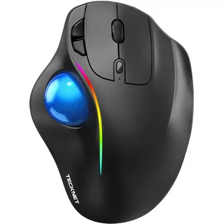 TECKNET Kabellose Trackball-Maus mit Bluetooth und verschlüsseltem Dongle | Ergonomische Maus mit 6 Tasten,3 Geräte Verbindung, RGB-Beleuchtung, für PC/Mac