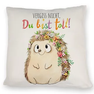 speecheese Kissen Igel mit Spruch Vergiss Nicht Du bist toll Bunt Fröhlich | Blumen-Design Wertschätzendes Freund-Geschenk für Geburtstag Überraschung