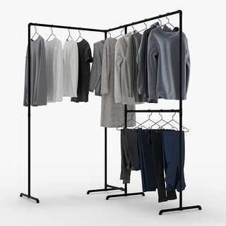 pamo freistehende Kleiderstange im Industrial Loft Design - LAS EDGE - Garderobe für begehbaren Kleiderschrank Wand I Schlafzimmer Kleiderständer aus schwarzen stabilen Rohren - freistehend