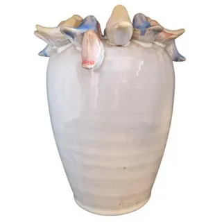 degawo Kugelvase Bezaubernde Vase aus Steingut in weiß mit Vögelchen Ø 11,2, H 18 cm (1x Vase)