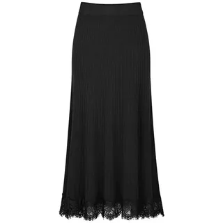 dy_mode Strickrock Feinstrick Maxirock Damen Strickrock Langer Herbstrock Winterrock in Unifarbe, mit Spitze schwarz