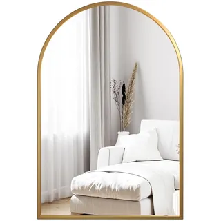 Dripex Rundbogen Wandspiegel 50x75cm mit Aluminiumrahmen,dekorativer HD Wandspiegel Schminkspiegel für Badzimmer/Ankleidezimmer/Wohnzimmer,unbrechbarer Spiegel (Gold)