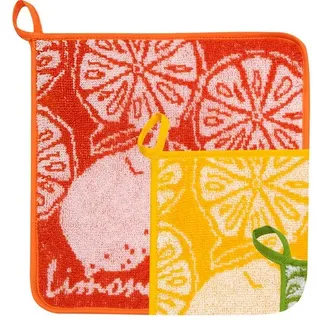 Kracht Kochschürze Topflappen "Limoncello" 3er-Pack, (3-tlg), Frottier Motiv bunt|gelb|grün