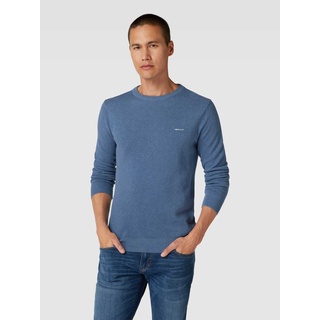Pullover mit Label-Stitching Modell 'PIQUE', Jeansblau Melange, XL