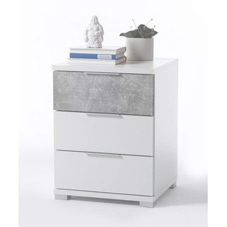 Stella Trading Universal Nachttisch in Weiß Betonoptik - Moderner Nachtschrank mit drei Schubladen für Ihr Boxspringbett - 46 x 61 x 42 cm (B/H/T)