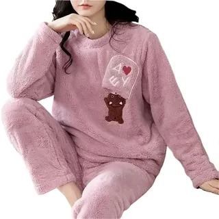 NJIEzhao Pyjama Damen Winter Pyjamas Ärmel Set Nachtwäsche Lange Dünne Sets Frauen Warme Winter Herbst Frauen Pyjamas Korallen Dicke Cartoon(Color 12,M)