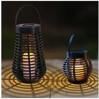 LQWELL LED Solarleuchte Rattan Solarlampen für Garten Außen, 4 Stück LED, Warmweiß, Wasserdichte gelb