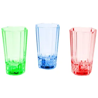 LED Schnapsglas 3er Set Schnapsgläser beleuchtet 60 ml bunt LED rot blau grün Bar Partyglas Kunststoff Trinkglas mit Batterie - Transparent