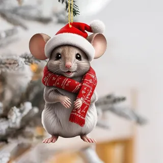Weihnachtsmäuse Deko, Weihnachtsmaus-Ornament, Weihnachten Acryl Tier Decor, Weihnachten Baumschmuck Weihnachtsdekoration für Zuhause, Auto Lustige Weihnachtsbaum Dekoration (C)