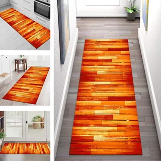 Teppich Läufer Lang Küche Flur Wohnraum Teppichläufer Rutschfest Waschbar Küchenläufer Teppichmatten Orange Gelb Rot 50X180CM Meterware Läufer Flurteppich Wohnzimmer Schlafzimmer Küchenteppich