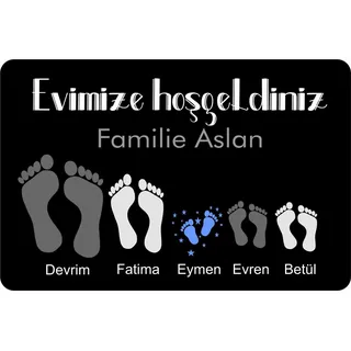 Fußmatte Füße Pfoten mit Vornamen & Familien - Namen türkisch Geschenk Hund Katze Umzug personalisiert Fußabdruck aussen innen waschbar lustig