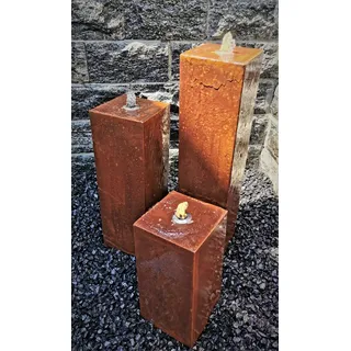 Säulenbrunnen Wasserspiel eckig 3er-Set Cortenstahl Roststahl 80/60/40 x20 cm ohne Becken