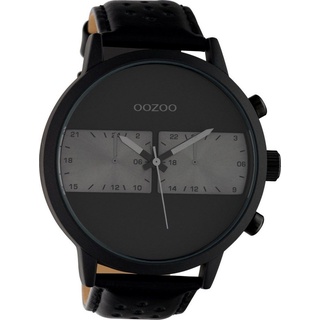 OOZOO Quarzuhr Oozoo Herren Armbanduhr Timepieces, (Analoguhr), Herrenuhr rund, extra groß (ca. 50mm) Lederarmband, Fashion-Style schwarz