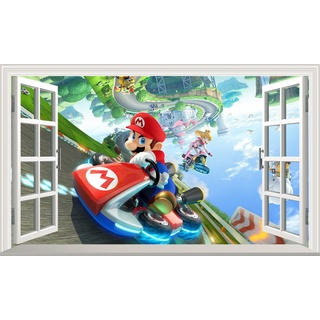 Super Mario Brothers Kart V701 Magisches Fenster-Wandaufkleber, selbstklebend, Größe 1000 mm breit x 600 mm tief (groß)
