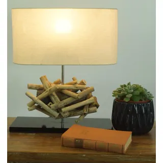 GURU SHOP Tischlampe/Tischleuchte Leon, in Bali Handgemachtes Unikat aus Naturmaterial, Treibholz, Baumwolle - Modell Leon, 42x35x16 cm