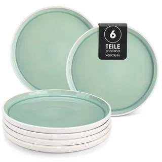 vancasso Teller Set 6 personen, ELBA Steingut Speiseteller flach ø 26 cm, Essteller für Pasta, Salat, Dessert, Frühstück, Kuchen, Spülmaschine und Mikrowelle, Servierteller mit randerhöhung, Türkis