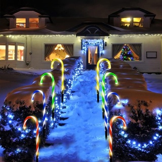Zuckerstangen Festive LED Solar Lichterkette - 4 Stück Weihnachten Beleuchtete Zuckerstangen Lichter Weihnachtsweg Marker, für Garten Dekoration, Gartenstecker Balkon Weihnachtsbeleuchtung Deko Außen