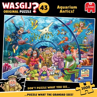 JUMBO Spiele Jumbo 1110100585 - Wasgij Original 43, Aquarium Antics!, Wie ein Fisch im Wasser, Comic-Puzzle, 1000 Teile