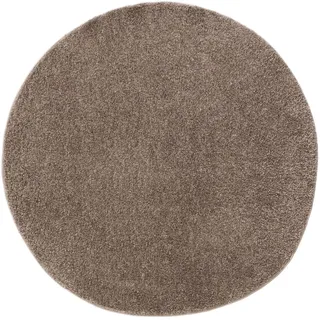 benuta Basic Hochflorteppich Soho - Taupe ø 250 cm rund - Kuschelig Weicher Teppich im Minimalistischen Look - Pflegeleicht - Fußbodenheizung Geeignet