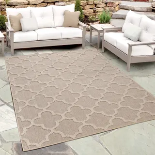 Teppium Outdoor Teppich Wetterfest 240 x 340 cm Beige - Sisal Optik Balkon Teppich Wasserfest, Waschbar und Flachgewebe - Terrassen und Garten Teppich für Draußen, Camping und Küche