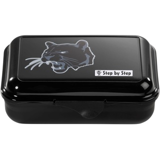 Step by Step Lunchbox „Wild Cat Chiko“, schwarz, mit Trennwand und Klickverschluss, spülmaschinenfest, BPA-frei, für Schule und Kindergarten, für Jungen und Mädchen, 0,9 Liter
