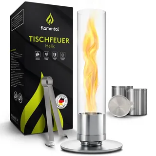 Flammtal [Das Original] Tischfeuer Helix – Premium Tischkamin mit Flammenwirbel – Patentiertes Design – Tischfeuer für Indoor & Outdoor – ... - Silber