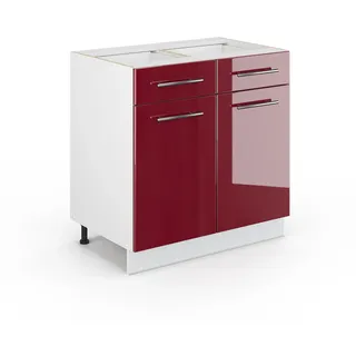 Vicco Waschtischunterschrank 80 x 82 cm Rot/Weiß Hochglanz