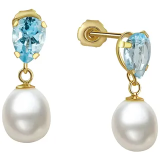Fascination by Ellen K. Ohrhänger Gold 333 mit weißen Perlen und echtem Topas blau 1 Größe