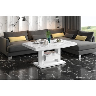 designimpex Couchtisch Design Tisch HM-120 Hochglanz stufenlos höhenverstellbar ausziehbar weiß