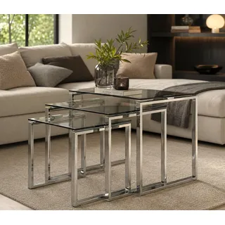 Actona Beistelltisch ACTONA GROUP "Katrine 3er Set, moderne Glas Satztische, zeitloses Design", transparent (klar, chrom), B:50cm H:45cm T:43cm, Tische, Beistelltisch, OTTOs Choice, Platzsparend, stilvoll & flexibel kombinierbar