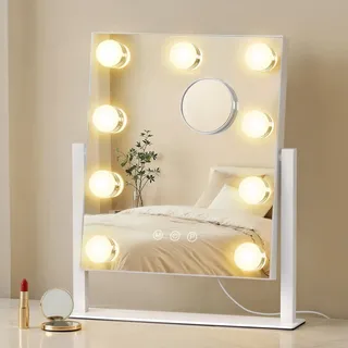 Songmics Schminkspiegel mit Beleuchtung, und 9 LED-Glühbirnen, mattweiß