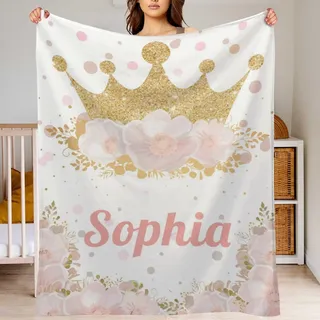 Cyiecweu Personalisierte Babydecke Kinderdecke mit Namen Individuelle Krone Decke für Mädchen Personalisierte Baby Decke Geschenke für Geburtstag Fleece Blanket for Room Decoration,76x100cm