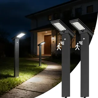 OUSFOT Solarlampen für Außen Garten mit Bewegungsmelder, 4400mAh Garten Solarleuchten für Außen Winterfest 2 Stück, 32 LED 6500K Wasserdicht Bewegungsmelder Aussen Solarlampen für Alleen, Wege, Wiesen