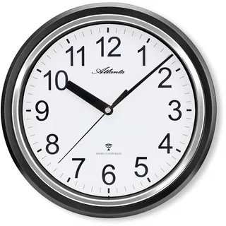 Atlanta Funk Wanduhr Modern Rund 28 cm große arabische Zahlen - 4522/7 (Schwarz)