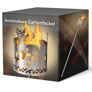 Novaliv Gartenfackel Hirsch 1x - Holzspäne mit Wachs - Schwedenfackel Pelletfackel Feuersäule Flammschalen Wachsfackel Gartenleuchte